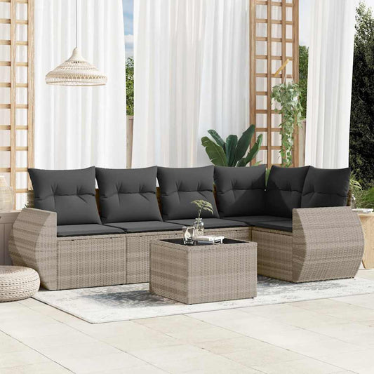 Set Divano da Giardino 6pz con Cuscini Grigio Chiaro Polyrattan - homemem39