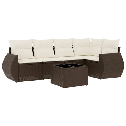 Set Divano da Giardino 6 pz con Cuscini Marrone in Polyrattan - homemem39