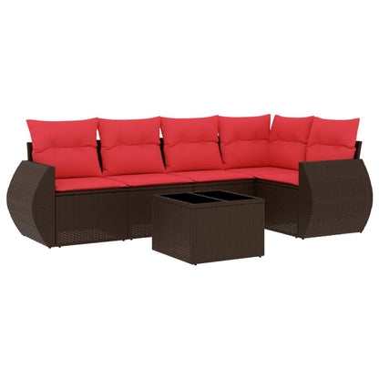 Set Divani da Giardino 6 pz con Cuscini Marrone in Polyrattan