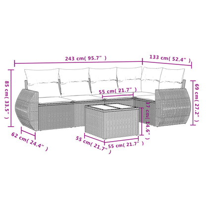 Set Divani da Giardino 6 pz con Cuscini Marrone in Polyrattan