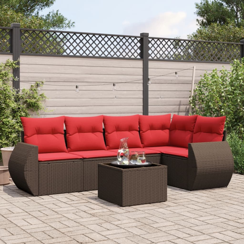 Set Divani da Giardino 6 pz con Cuscini Marrone in Polyrattan