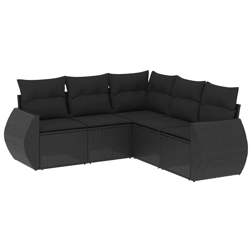 Set Divani da Giardino 5 pz con Cuscini in Polyrattan Nero | homemem39