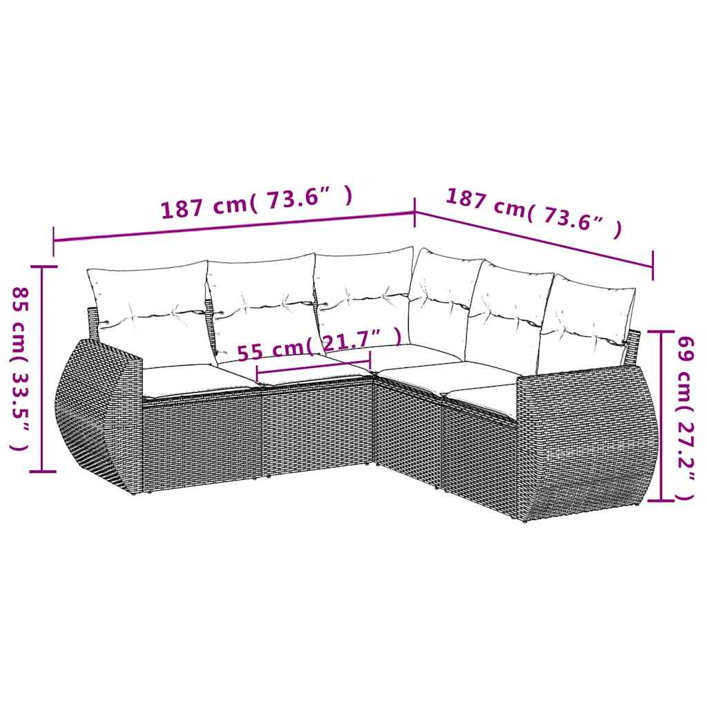 Set Divani da Giardino 5 pz con Cuscini in Polyrattan Nero | homemem39