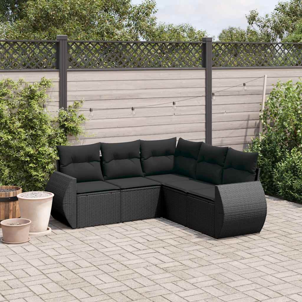 Set Divani da Giardino 5 pz con Cuscini in Polyrattan Nero | homemem39