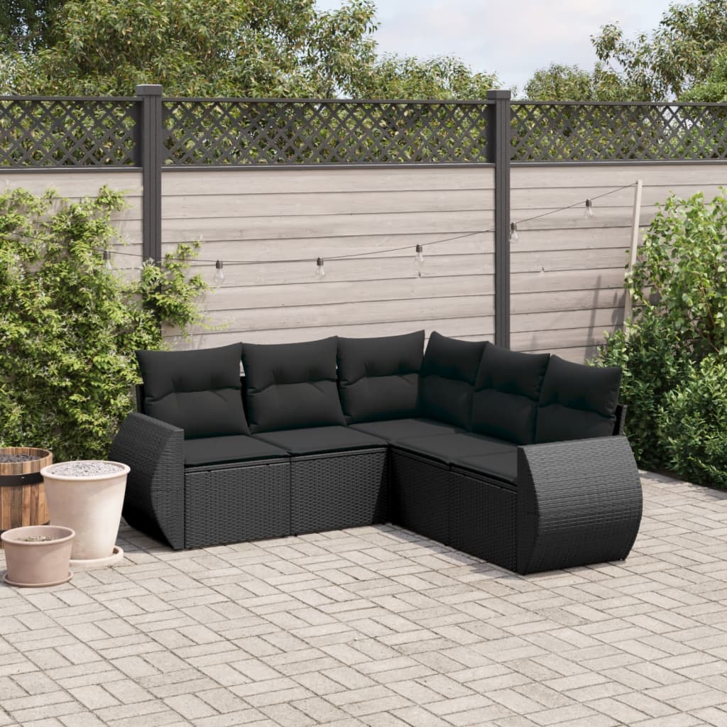 Set Divani da Giardino 5 pz con Cuscini in Polyrattan Nero - homemem39