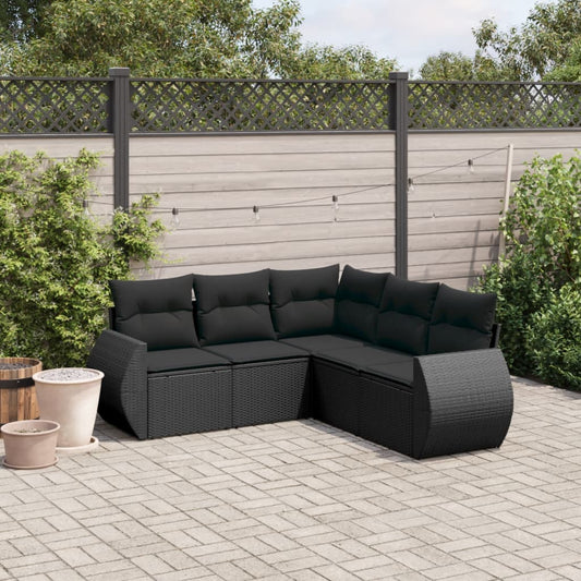 Set Divani da Giardino 5 pz con Cuscini in Polyrattan Nero - homemem39