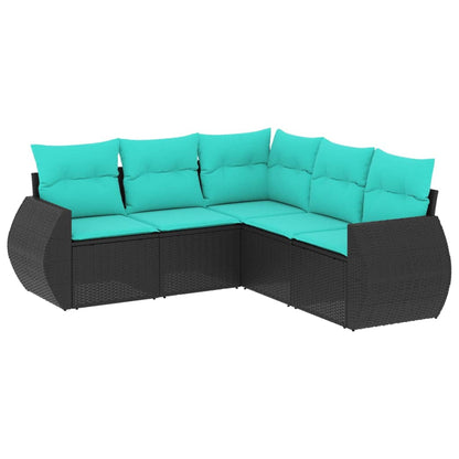 Set Divani da Giardino 5 pz con Cuscini Nero in Polyrattan