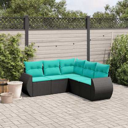 Set Divani da Giardino 5 pz con Cuscini Nero in Polyrattan