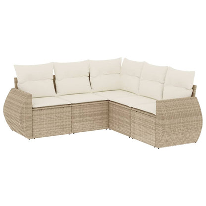 Set Divano da Giardino 5 pz con Cuscini Beige in Polyrattan - homemem39