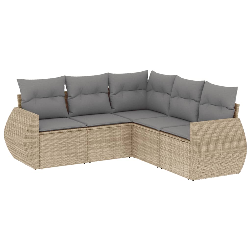 Set Divano da Giardino 5 pz con Cuscini Beige in Polyrattan - homemem39