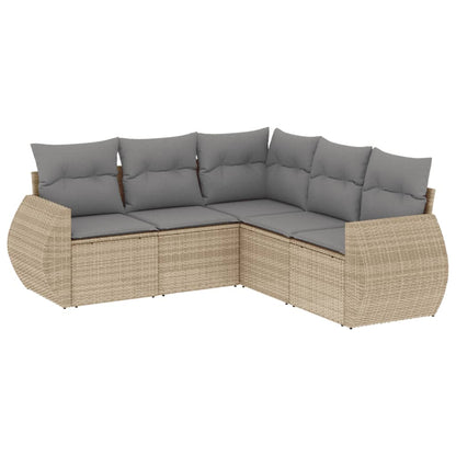 Set Divano da Giardino 5 pz con Cuscini Beige in Polyrattan - homemem39