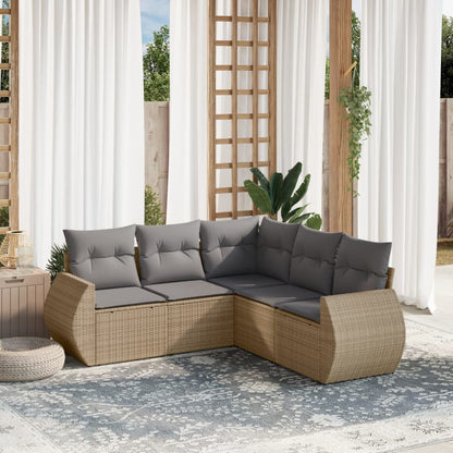Set Divano da Giardino 5 pz con Cuscini Beige in Polyrattan - homemem39