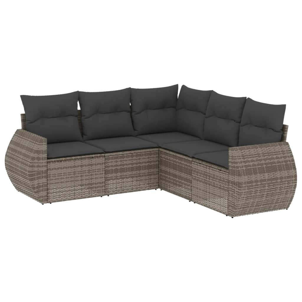Set Divano da Giardino 5 pz con Cuscini Grigio in Polyrattan - homemem39