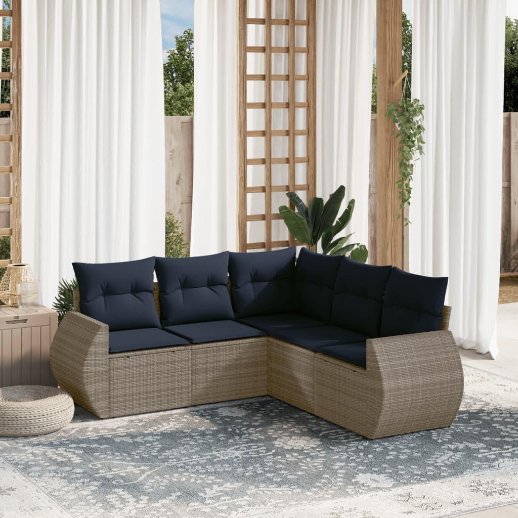 Set Divani da Giardino 5 pz con Cuscini in Polyrattan