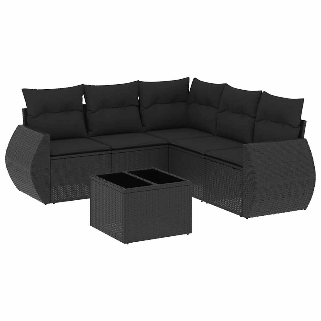 Set Divano da Giardino 6 pz con Cuscini Nero in Polyrattan | homemem39
