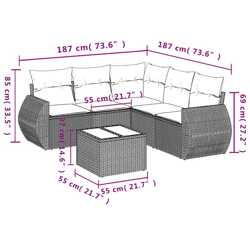 Set Divano da Giardino 6 pz con Cuscini Nero in Polyrattan | homemem39