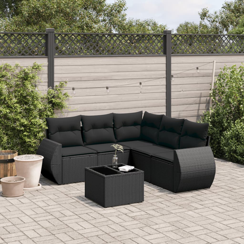 Set Divano da Giardino 6 pz con Cuscini Nero in Polyrattan - homemem39