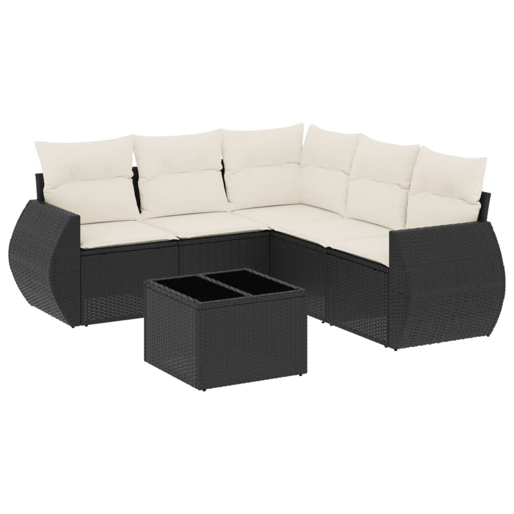 Set Divano da Giardino 6 pz con Cuscini Nero in Polyrattan - homemem39