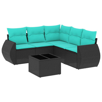 Set Divani da Giardino 6 pz con Cuscini Nero in Polyrattan