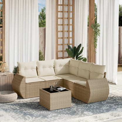 Set Divano da Giardino 6 pz con Cuscini Beige in Polyrattan - homemem39