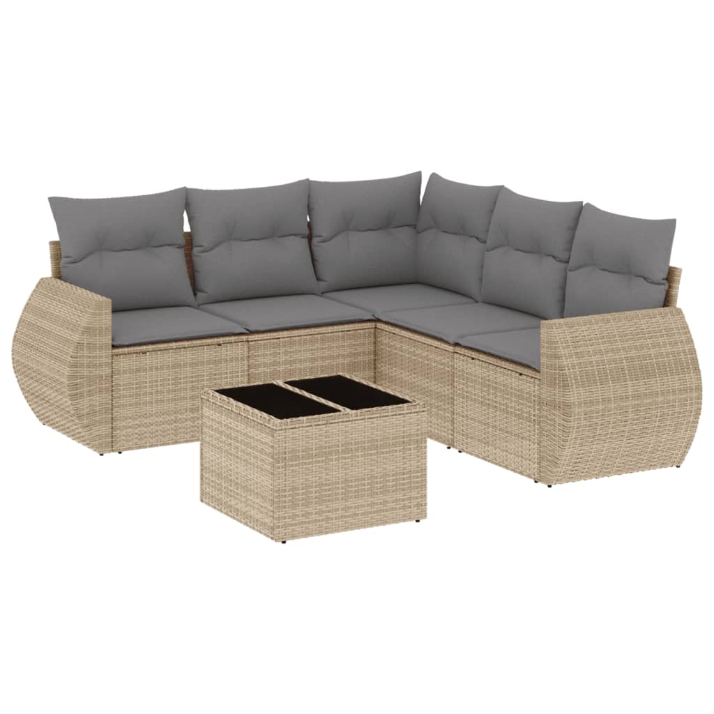 Set Divano da Giardino 6 pz con Cuscini Beige in Polyrattan - homemem39
