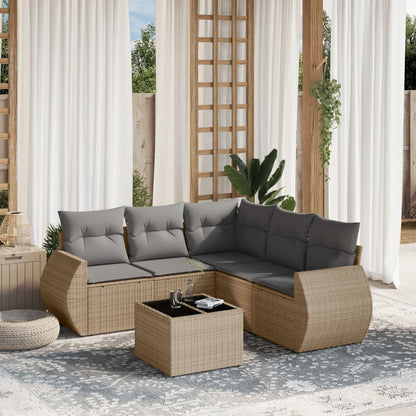 Set Divano da Giardino 6 pz con Cuscini Beige in Polyrattan - homemem39