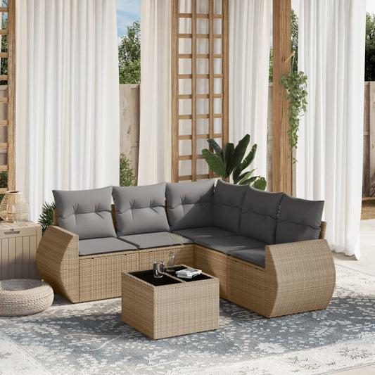 Set Divano da Giardino 6 pz con Cuscini Beige in Polyrattan - homemem39