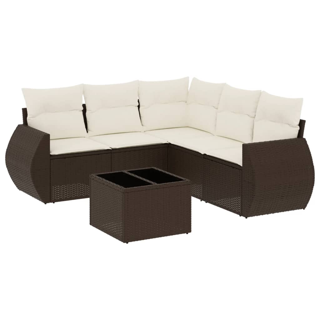 Set Divano da Giardino 6 pz con Cuscini Marrone in Polyrattan - homemem39