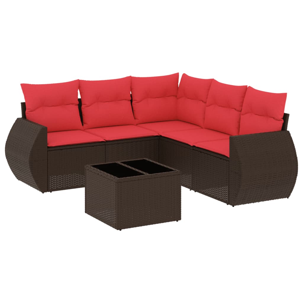 Set Divani da Giardino 6 pz con Cuscini Marrone in Polyrattan