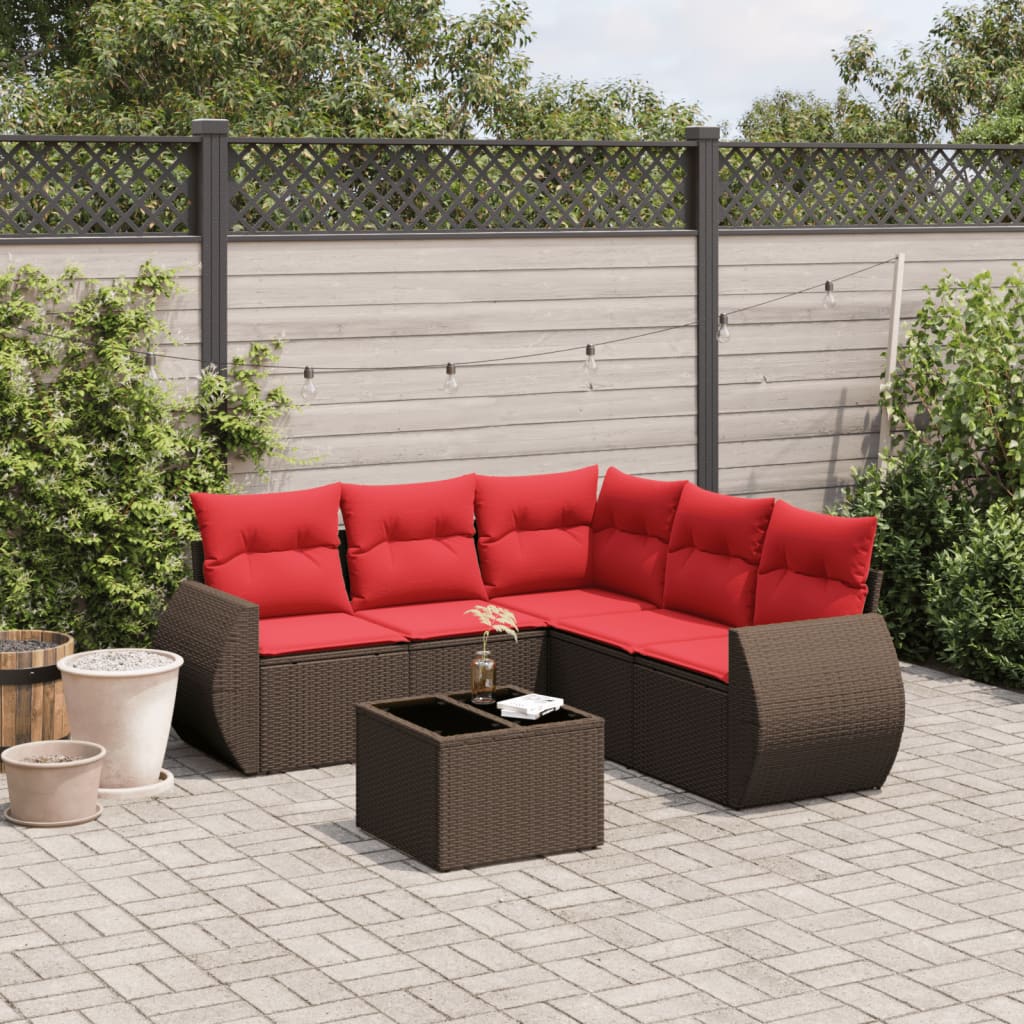 Set Divani da Giardino 6 pz con Cuscini Marrone in Polyrattan
