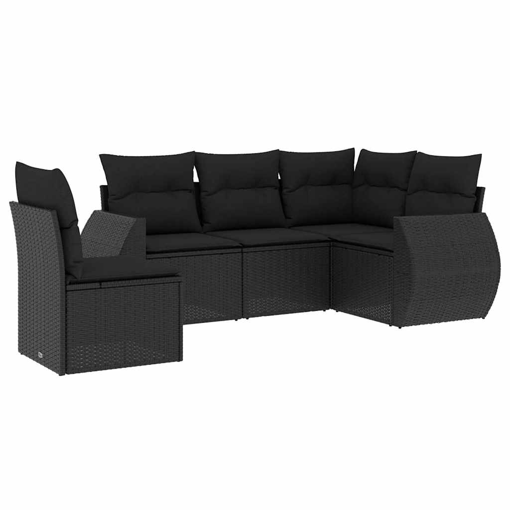 Set Divani da Giardino 5 pz con Cuscini in Polyrattan Nero | homemem39