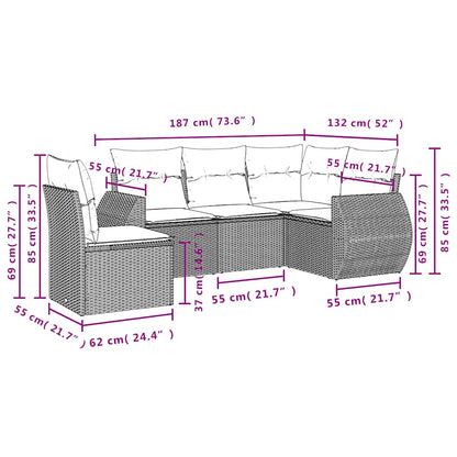 Set Divani da Giardino 5 pz con Cuscini in Polyrattan Nero | homemem39