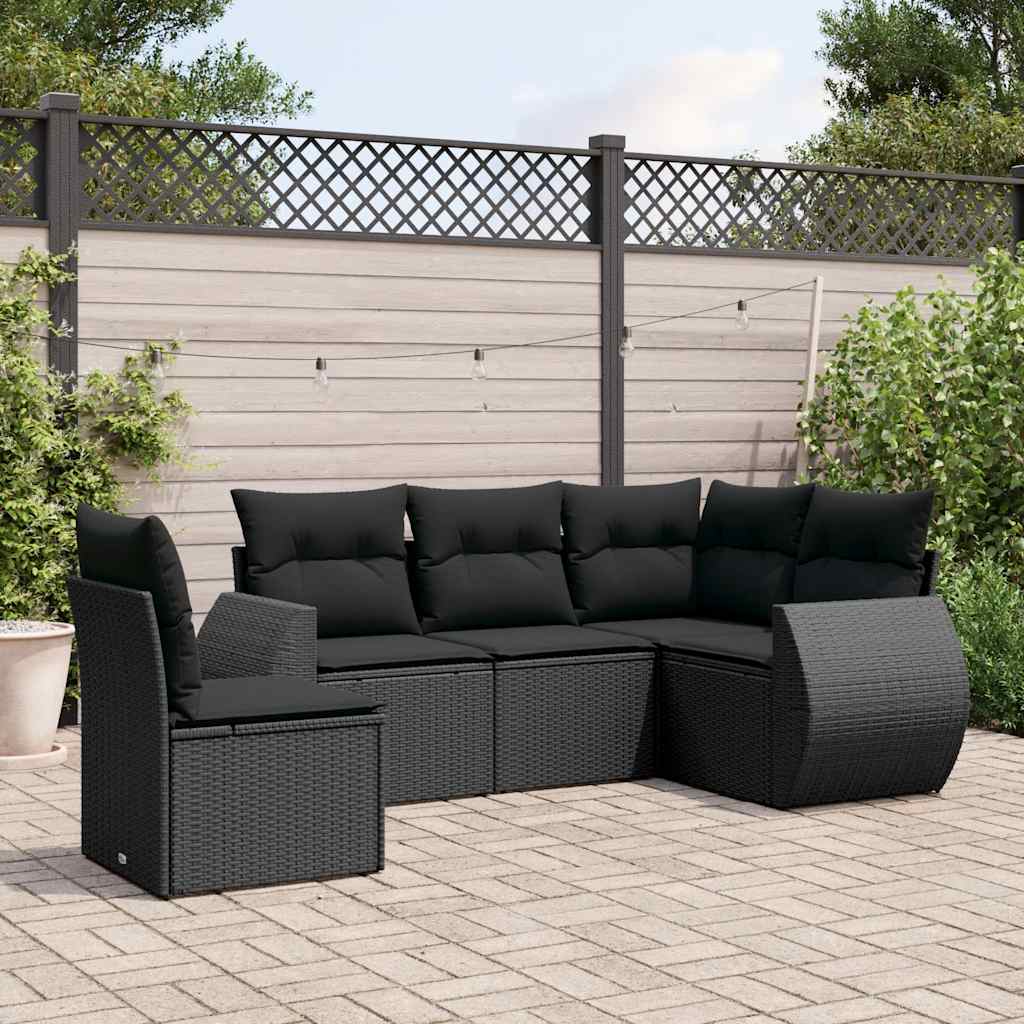 Set Divani da Giardino 5 pz con Cuscini in Polyrattan Nero | homemem39