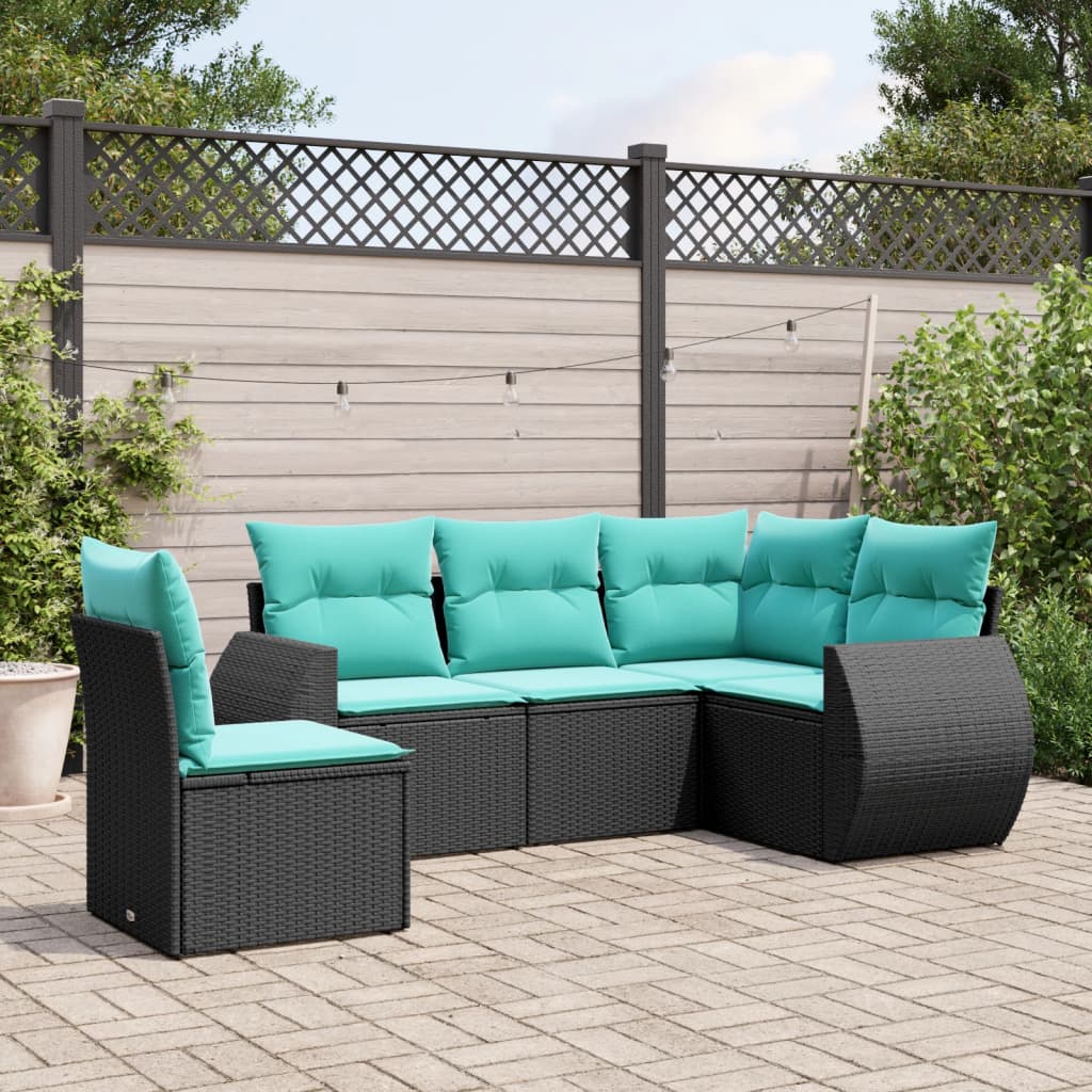 Set Divani da Giardino 5 pz con Cuscini in Polyrattan