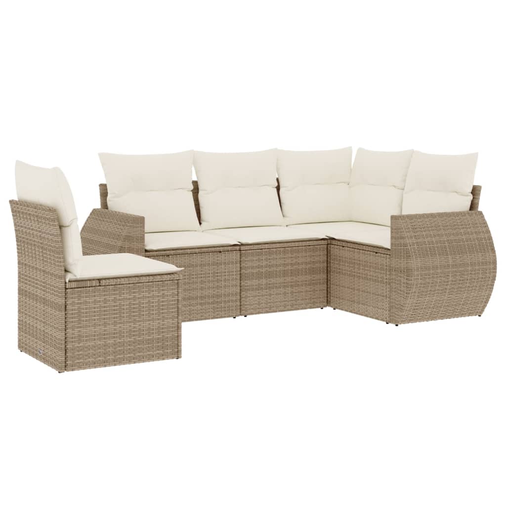 Set Divano da Giardino 5 pz con Cuscini Beige in Polyrattan - homemem39