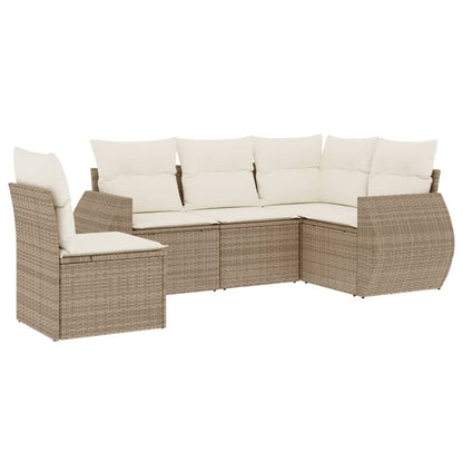 Set Divano da Giardino 5 pz con Cuscini Beige in Polyrattan - homemem39