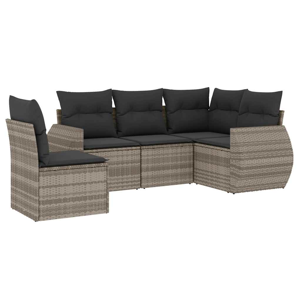 Set Divano da Giardino 5pz con Cuscini Grigio Chiaro Polyrattan - homemem39