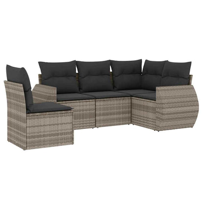 Set Divano da Giardino 5pz con Cuscini Polyrattan