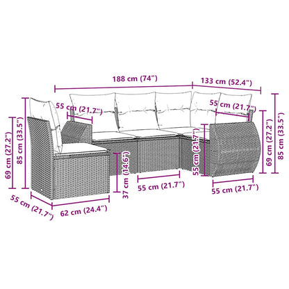 Set Divano da Giardino 5pz con Cuscini Grigio Chiaro Polyrattan - homemem39