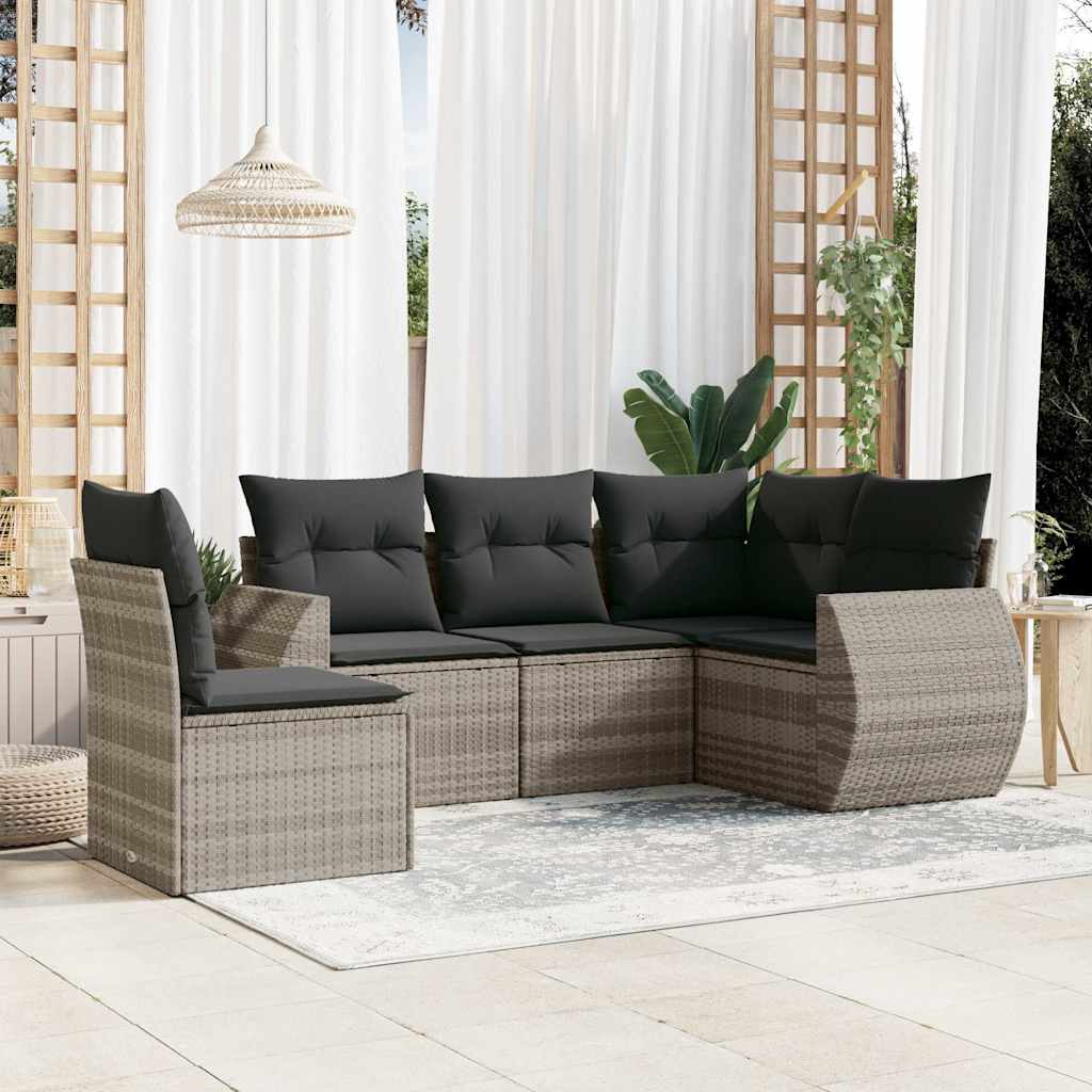 Set Divano da Giardino 5pz con Cuscini Polyrattan