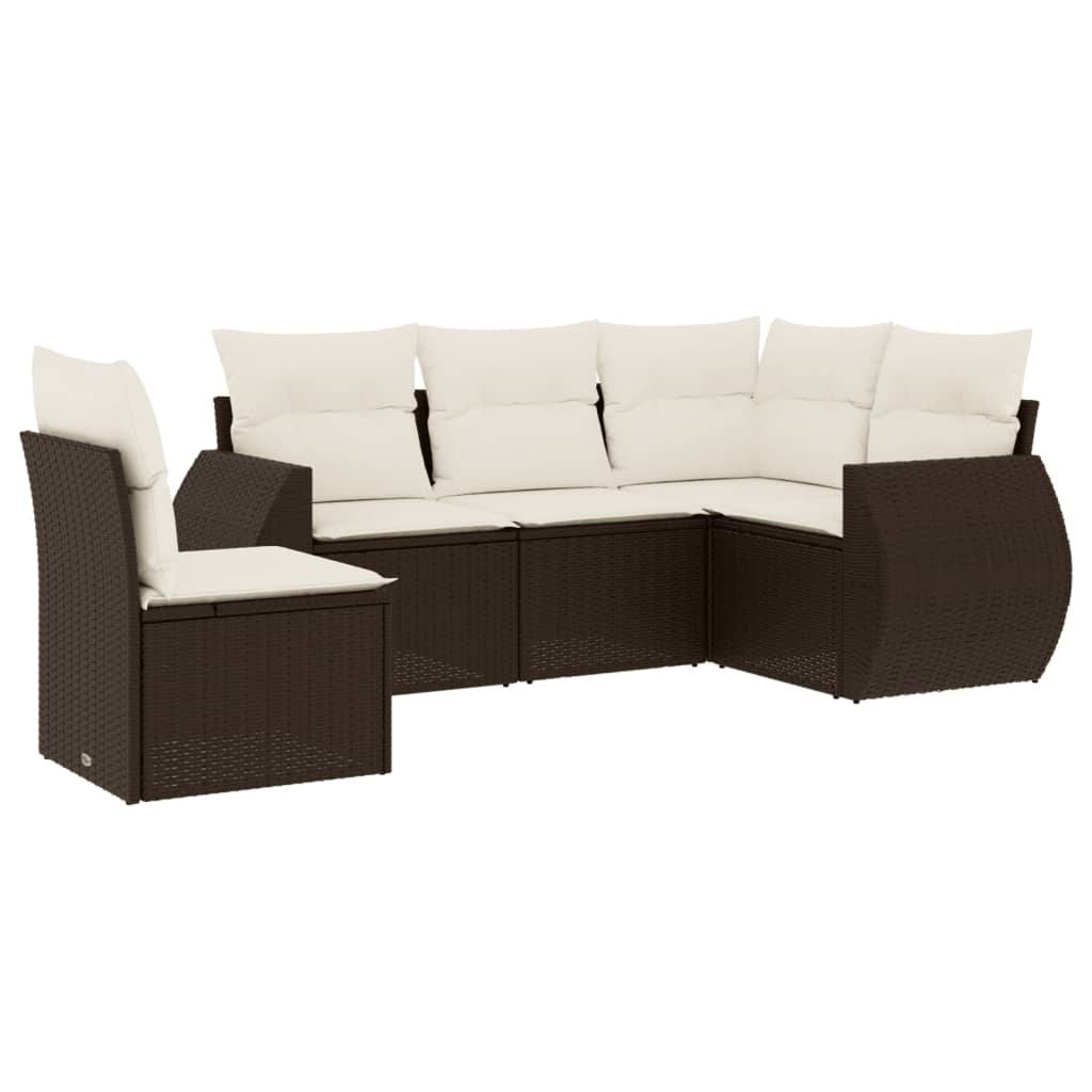 Set Divano da Giardino 5 pz con Cuscini Marrone in Polyrattan - homemem39