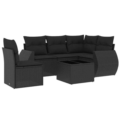 Set Divano da Giardino 6 pz con Cuscini Nero in Polyrattan | homemem39