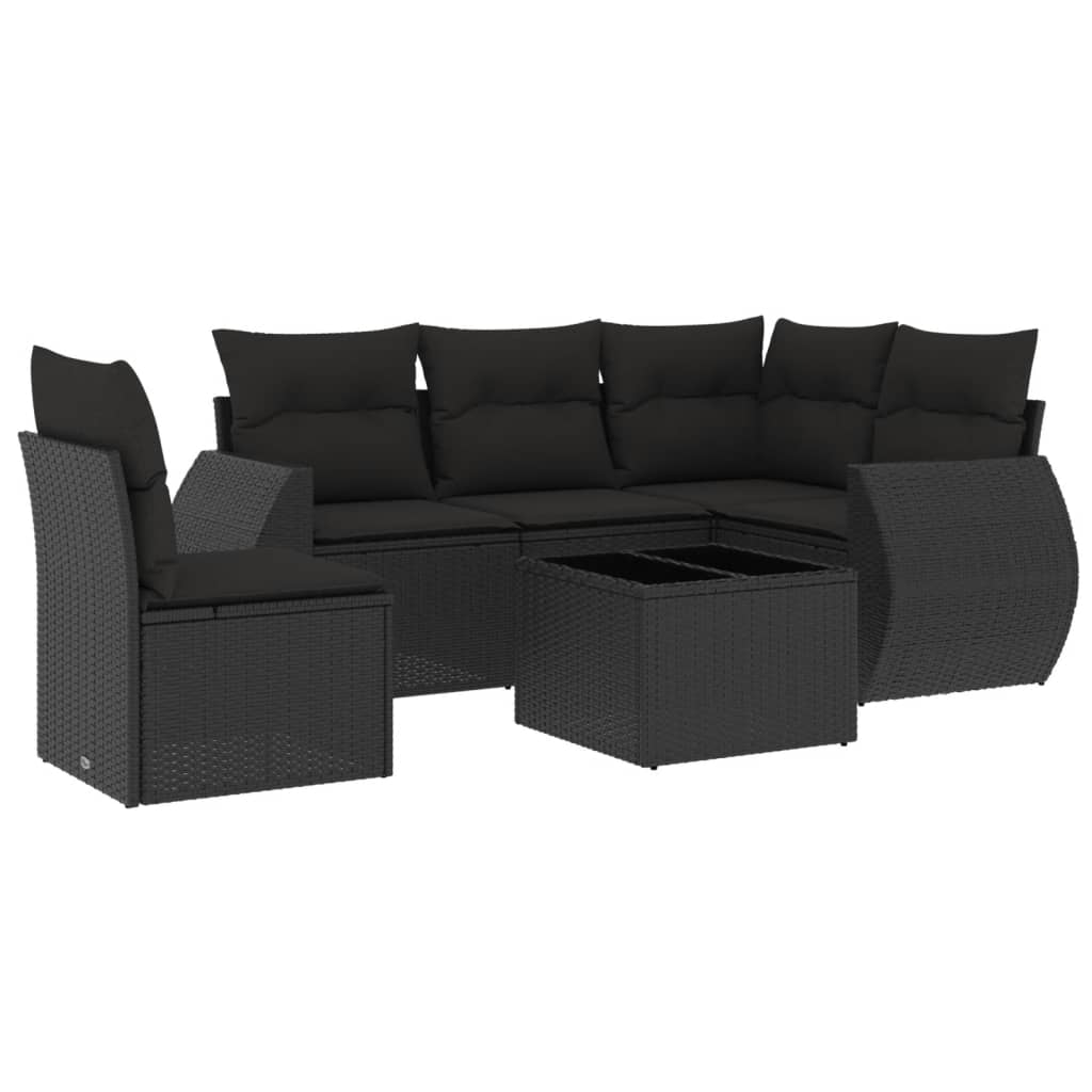 Set Divano da Giardino 6 pz con Cuscini Nero in Polyrattan - homemem39