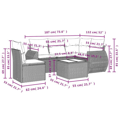 Set Divano da Giardino 6 pz con Cuscini Nero in Polyrattan | homemem39