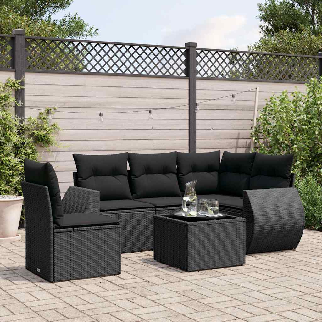Set Divano da Giardino 6 pz con Cuscini Nero in Polyrattan | homemem39