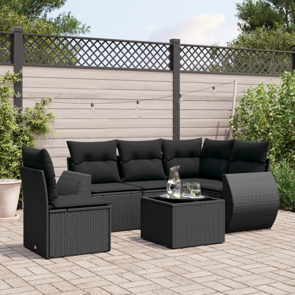 Set Divano da Giardino 6 pz con Cuscini Nero in Polyrattan - homemem39