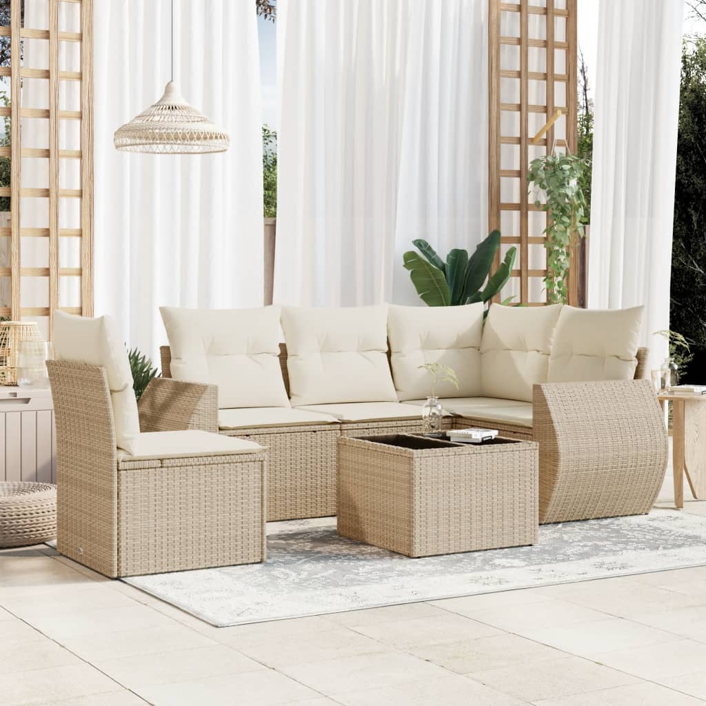 Set Divano da Giardino 6 pz con Cuscini Beige in Polyrattan - homemem39