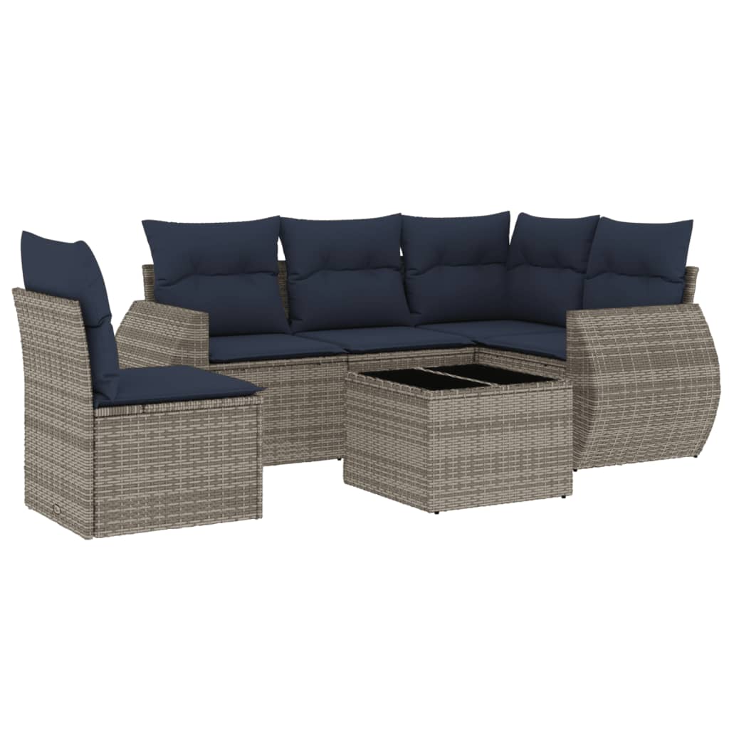 Set Divani da Giardino 6 pz con Cuscini Grigio in Polyrattan