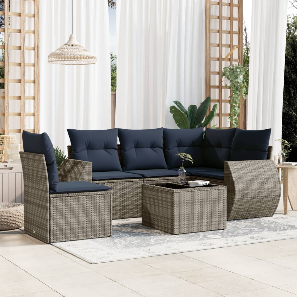 Set Divani da Giardino 6 pz con Cuscini Grigio in Polyrattan