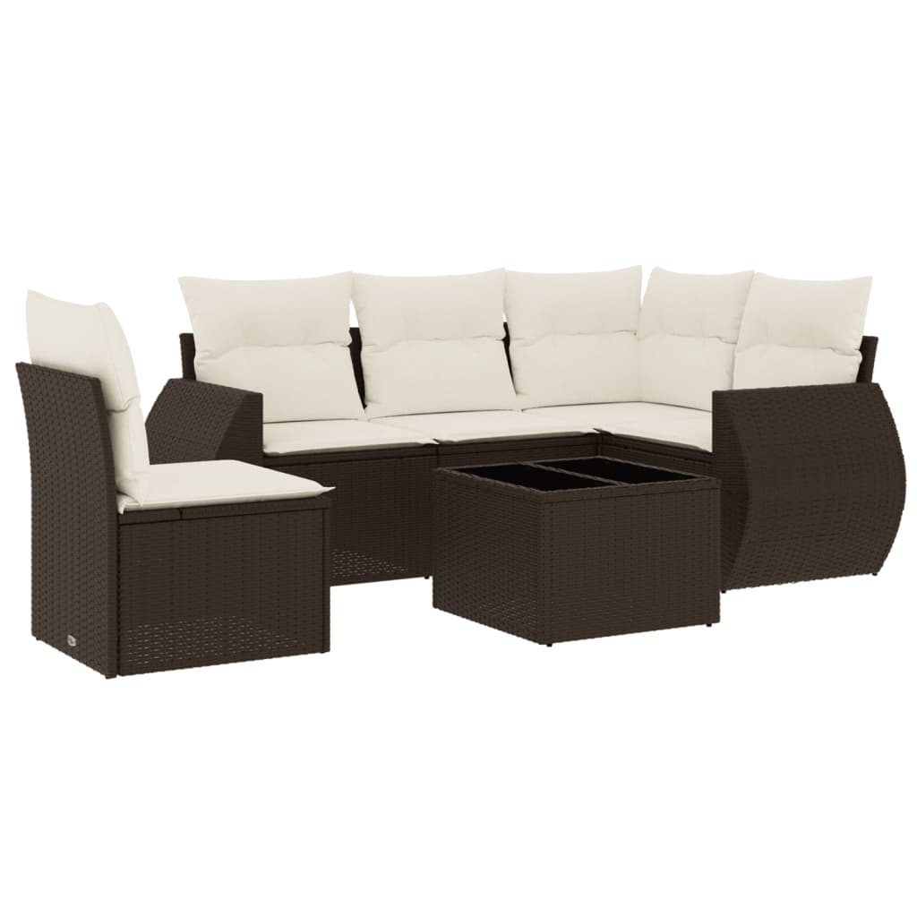 Set Divano da Giardino 6 pz con Cuscini Marrone in Polyrattan - homemem39